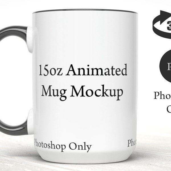 15oz white mug animation, mug video, spinning mug mock up, animated mug mockup dye sublimation turntable DIGITAL DOWNLOAD