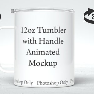 12oz tumbler with handle animated mockup, white tumbler mock up, tumbler template, travel flask mockup, decal mockup, cup DIGITAL DOWNLOAD