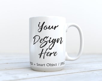 Weiße Kaffeetasse Mockup: 15 Unzen leere Tasse, PSD Vorlage (Digitaler Download)