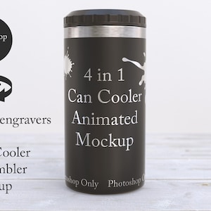 12oz can cooler / tumbler animated mockup for laser engravers, Photoshop mockup, change background, shadow video DIGITAL DOWNLOAD