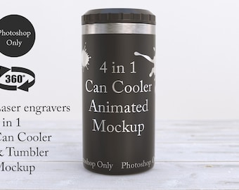 12oz Can Cooler Animated Mockup: Laser Engravers Photoshop (Digital Download)