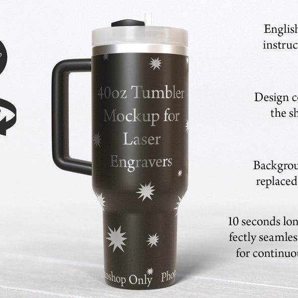 Laser engravers 40oz tumbler mockup animation, tumbler video, spinning tumbler mock up,animated gold and copper options DIGITAL DOWNLOAD