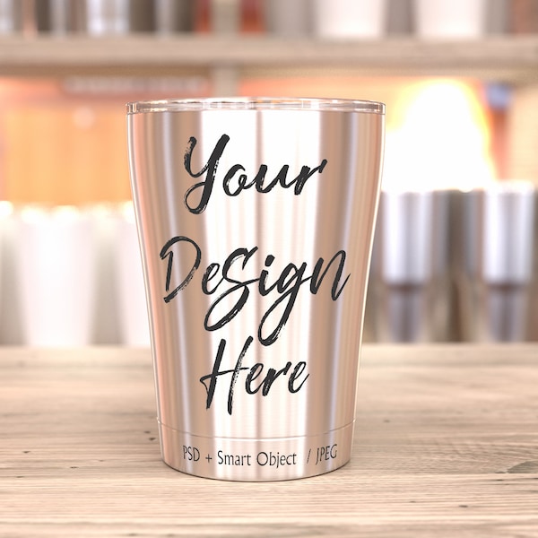 Steel Lowball Tumbler Mockup: Silver Vinyl Decal (Digital Download)