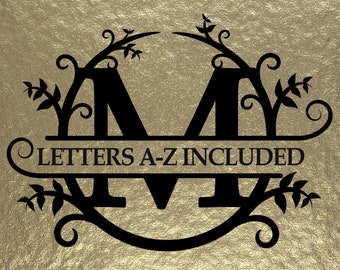 Split monogram alphabet svg, letters A - Z, circle circular leaf design font, cut files, cutfiles, dxf, png, esp & svg DIGITAL DOWNLOAD
