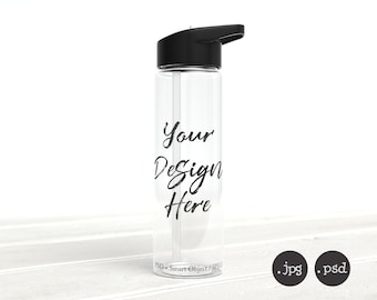 Maqueta de botella de agua de 24 oz: PSD y JPG (descarga digital)