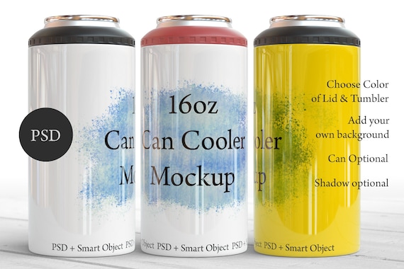 16oz Can Cooler Mockup Full Wrap, Photoshop Mockup, Change