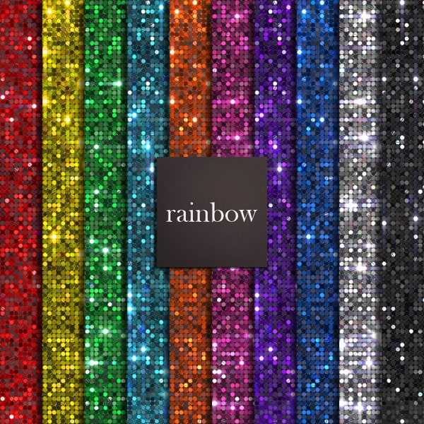 10 Rainbow Kolorowe cekiny papiery cyfrowe, Rainbow Papers, Rainbow Glitter cekiny, Giant Glitter cekiny, Rainbow tła cyfrowe Download