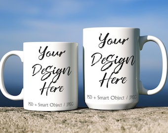 Mug Mockup: 11oz & 15oz White Coffee Mugs, PSD (Digital Download)