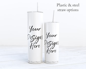 White Skinny Tumbler Mockup: 20oz & 30oz, PSD, JPEG (Digital Download)