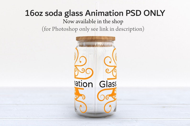 Dye sublimation 16oz clear soda can glass with bamboo lid and vaious straws mockup with transparent background option DIGITAL DOWNLOAD image 7