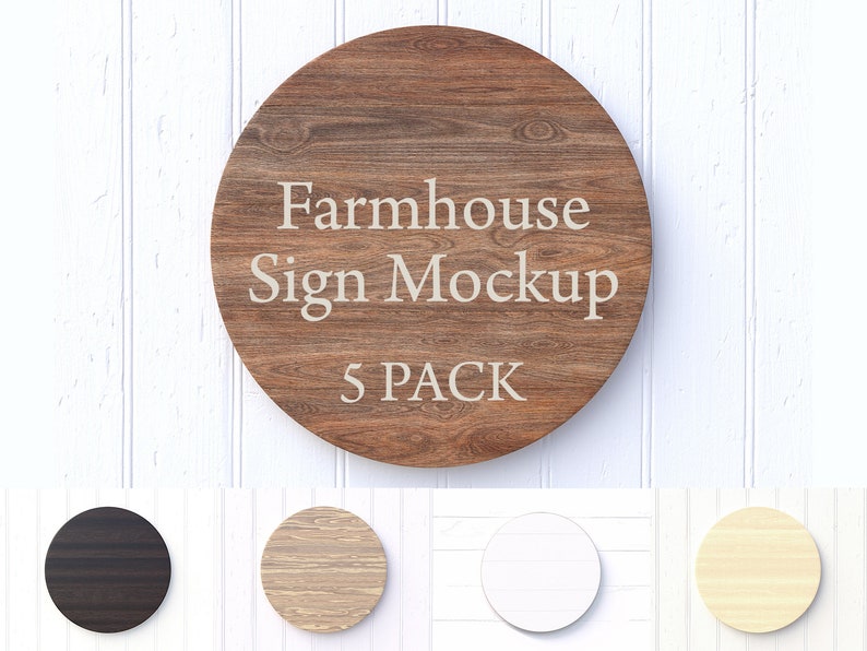 Download Farmhouse sign mockup bundle 5 round rustic wood cottage ...