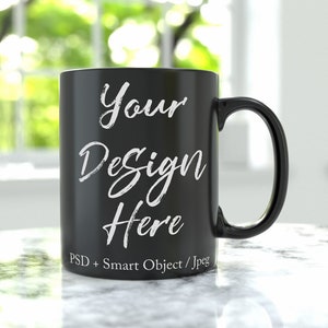 11oz black mug mockup in kitchen, PSD smart object, farmhouse mug template, sublimation mockup, decal, styled stock DIGITAL DOWNLOAD