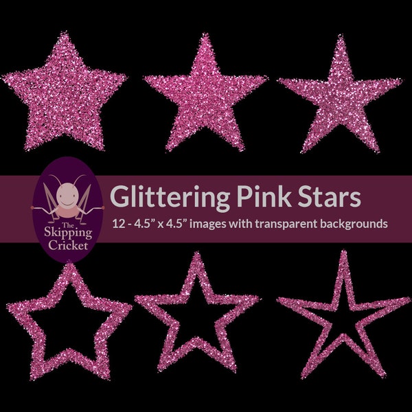 12 glittering pink stars clip art - bright sparkling stars, shiny stars clip art, pink stars clip art  INSTANT DOWNLOAD