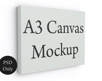 A3 stretched canvas mockup landscape, simple canvas mockup on wooden wall,  DIGITAL DOWNLOAD