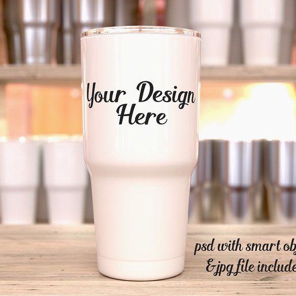 White 30oz Tumbler Mockup: Travel Flask, Decal Display (Digital Download)