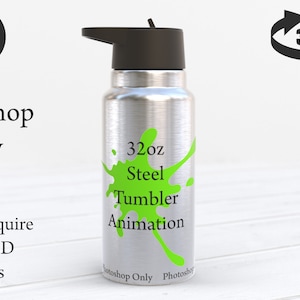 Dye Sublimation 32oz Steel Water Bottle Animated Mockup, 360 video, animation, seamless loop video DIGITAL DOWNLOAD
