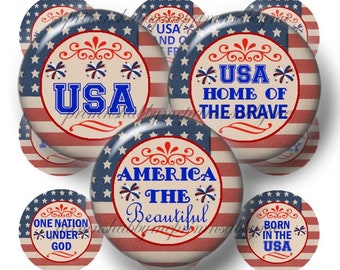 AMERICA THE BEAUTIFUL, 1 Inch Circles, Bottle Cap Images, Digital Download, Collage Sheet, July 4th, Patriotic, Vintage Flag, Americana