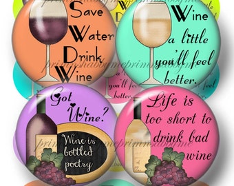 Wine Sayings, Bottle Cap Images, 1 Inch Circles, Digital Collage Sheet, Instant Digital Download, Wine Charm Bottle Caps (No. 2) 3 Sheets