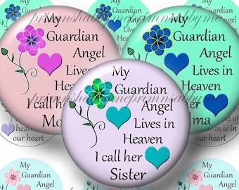 Guardian Angel In Heaven, Digital Collage Sheet, 1 Inch Circles, Bottle Cap Images, In Memory Of Mom, Grandma, Sister #1