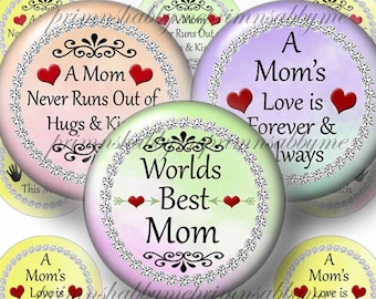 Mom Sayings, Digital Collage Sheet, Bottle Cap Images, 1 Inch Circles, Printable, Instant Download, Images For Cabochons, 2019-1