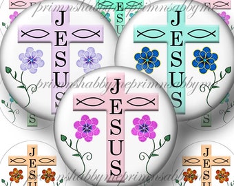 CHRISTIAN, JESUS, Cross, Bottle Cap Images, 1 Inch Circles, Digital Collage sheet, 1" Circles, Instant Download, Printable, Jewelry, Crafts