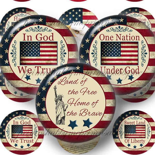 Instant Download, Patriotic, Americana, July 4th, Printable, Bottle Cap Images, 1 Inch Circle, Digital Collage Sheet, Crafts, Jewelry, No.2