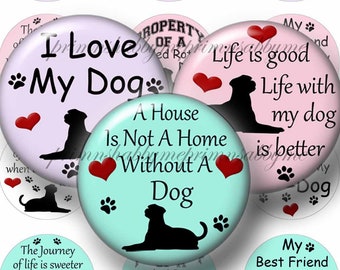 Dog, 1 Inch Circles, Sayings, Quotes, Bottle Cap Images, Collage Sheet, Instant Digital Download, Animals, Pets, Images For Cabochons  20-1