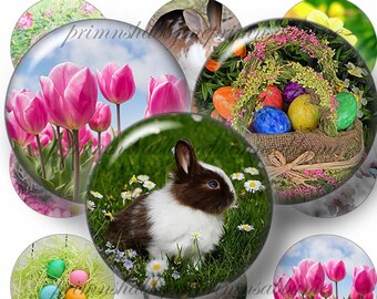 Spring, Easter, 1 Inch Circles, Bottle Cap Images, Digital Collage sheet, Bunny, Flowers, Eggs, Baskets, Instant Download, Cupcake Toppers