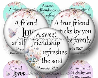 Friends, Bible Verses, Digital Collage sheet, 1 Inch Circles, Scripture, Bottle Cap Images, Instant Download, Printable, For Jewelry, Crafts