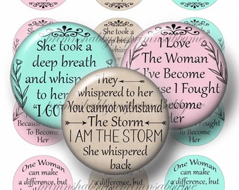 Strong Woman, Quotes, 1 inch Circles, Sayings, Bottle Cap Images, Digital Collage Sheet, Instant Download, Images for cabochons, Crafts #3