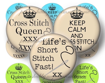 Cross Stitch, Bottle Cap Images, 1 Inch Circles, Digital Collage Sheet, Sayings, Quotes, Crafts, Stitchery, Embroidery, Jewelry Making No.1