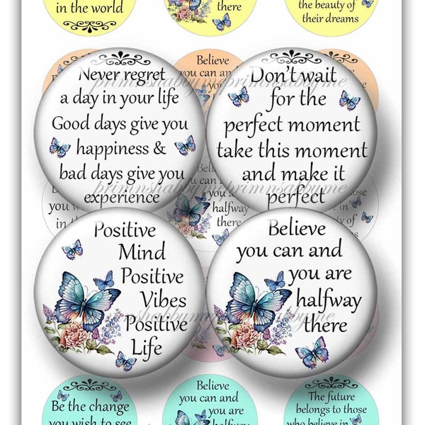Inspirational Quotes, 1 Inch Circle, Bottle Cap Images, Digital Collage Sheet, Printable, Instant Download, Jewelry Making, Butterfly
