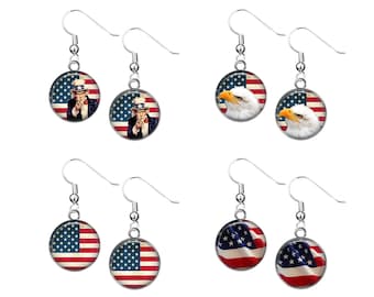 Earrings, Patriotic American Flag, Eagle, Uncle Sam, July 4th, Dangle Charm Earrings, Independence Day, Party Favors, Gifts #1