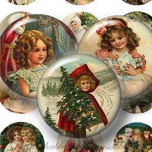 Vintage Christmas, Digital Collage Sheet, Bottle Cap Images, 1 Inch Circle, Instant Download, Digital Download, Printable Images VC2