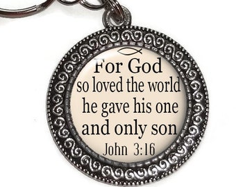 Key Chain, Christian, John 3:16, God Gave His Only Son, Religious, Scripture, Inspirational Key Ring, Zipper Pull, Purse Charm, Gift Under 5