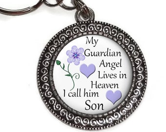 Son, My Guardian Angel In Heaven, Key Ring, Purse Charm, Zipper Pull, In Memory Of, Memorial, Remembrance, Bereavement, Keepsake #1
