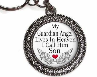 Son, My Guardian Angel In Heaven, Key Ring, Purse Charm, Zipper Pull, In Memory Of, Memorial, Remembrance, Bereavement, Keepsake #2