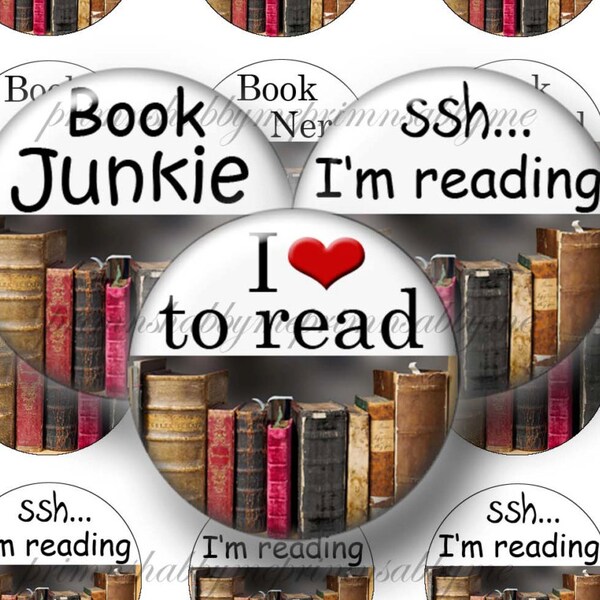 Books, Digital Collage Sheet, 1 Inch Circle, Bottle Cap Images, Books, Sayings, Quotes, Old Books,  No.1, Pendant, Magnet, Cabochons