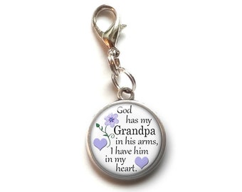 Grandpa, Memorial, In Gods Arms, Clip On Charm, In Memory of Grandpa, Sympathy Gift, Loss of Grandpa, Remembrance, Keepsake