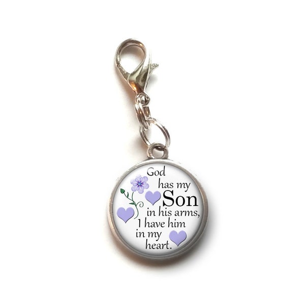 Son, Memorial, In Gods Arms, Clip On Charm, In Memory of Son, Sympathy Gift, Loss of Son, Remembrance, Keepsake