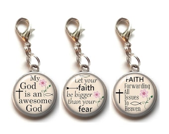 Clip On Charms, Christian, Religious, Dangle Charm, Lobster Clasp, Inspirational, Motivational, Quotes, Sayings, Antique Silver, Faith #1