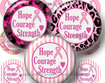 Breast Cancer Awareness, Bottle Cap Images, 1 Inch Circles, Digital Collage Sheet, Printable, Collage Art Sheet No.1