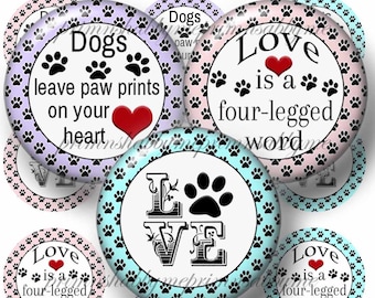 Dogs, Sayings, Bottle Cap Images, Instant Download, Printable, Digital Collage Sheet, 1 Inch Circles, Pets, Dogs, Magnets, Cabochons, Crafts