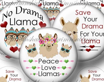 Llamas, 1 Inch Circles, Digital Collage Sheet, Bottle Cap Images, Printable, Instant Download, Images For Cabochons, Crafts, Funny Sayings