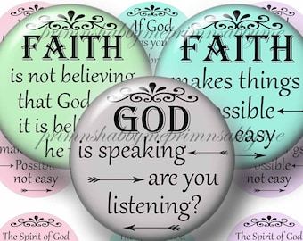 Christian, Faith In God, Bible Verses, Bottle Cap Images, 1 Inch Circle, Digital Collage sheet, Religious Images For Cabochons,  2019-2