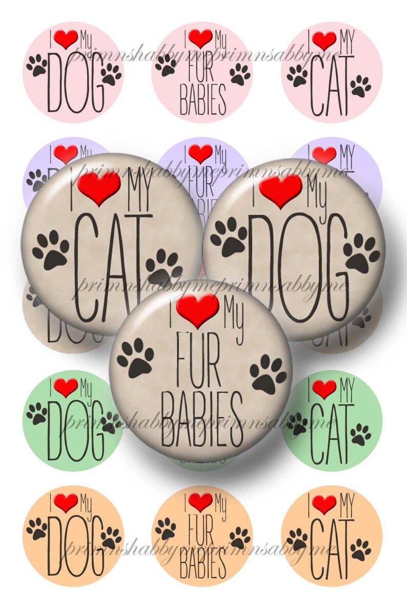 Love My DOG, CAT, Bottle Cap Images, 1 inch Circles, Digital Col Love My DOG, CAT, Bottle Cap Images, 1 inch Circles, Digital Col