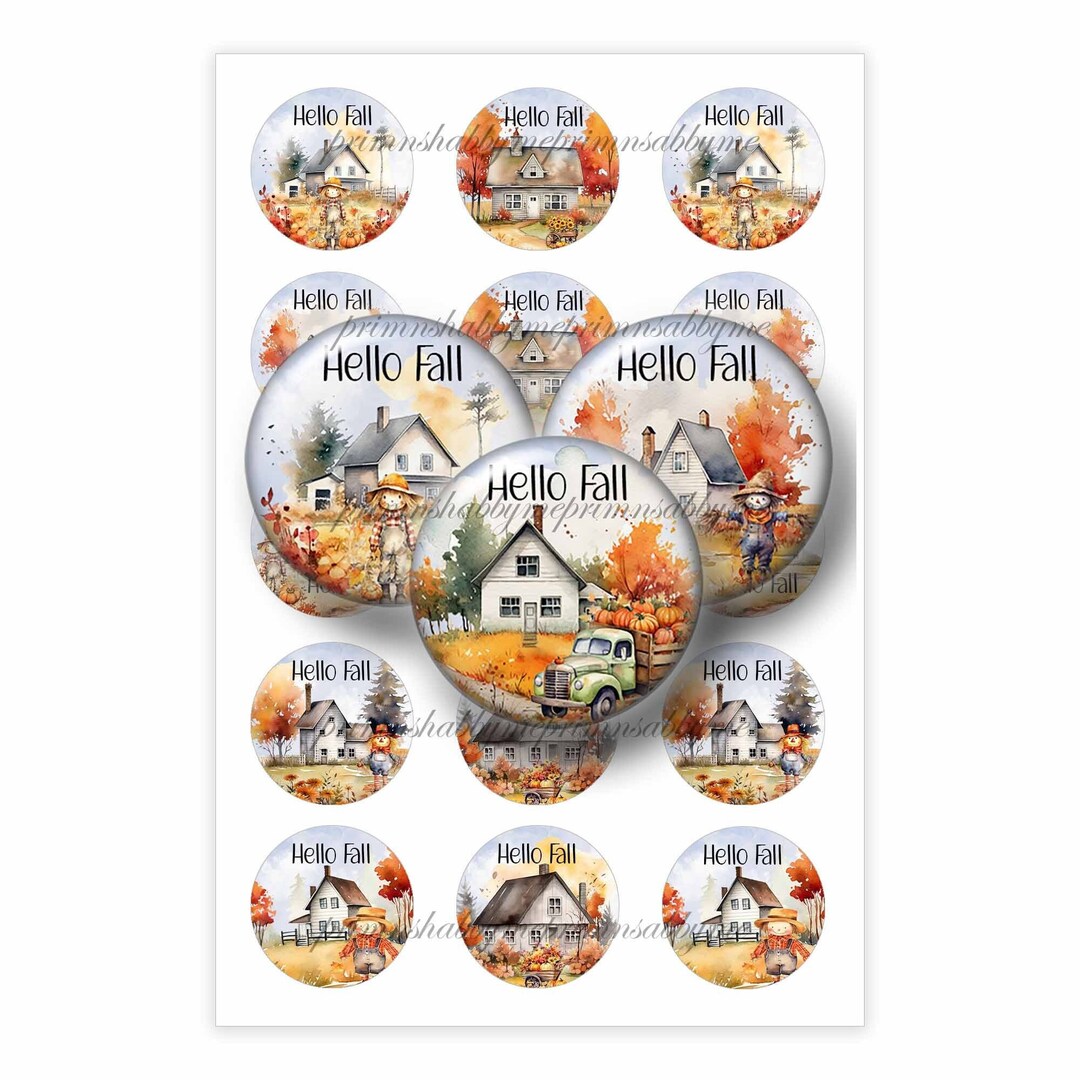 Fall Printable 1 Inch Circles Cottage Scarecrow Pumpkin - Etsy
