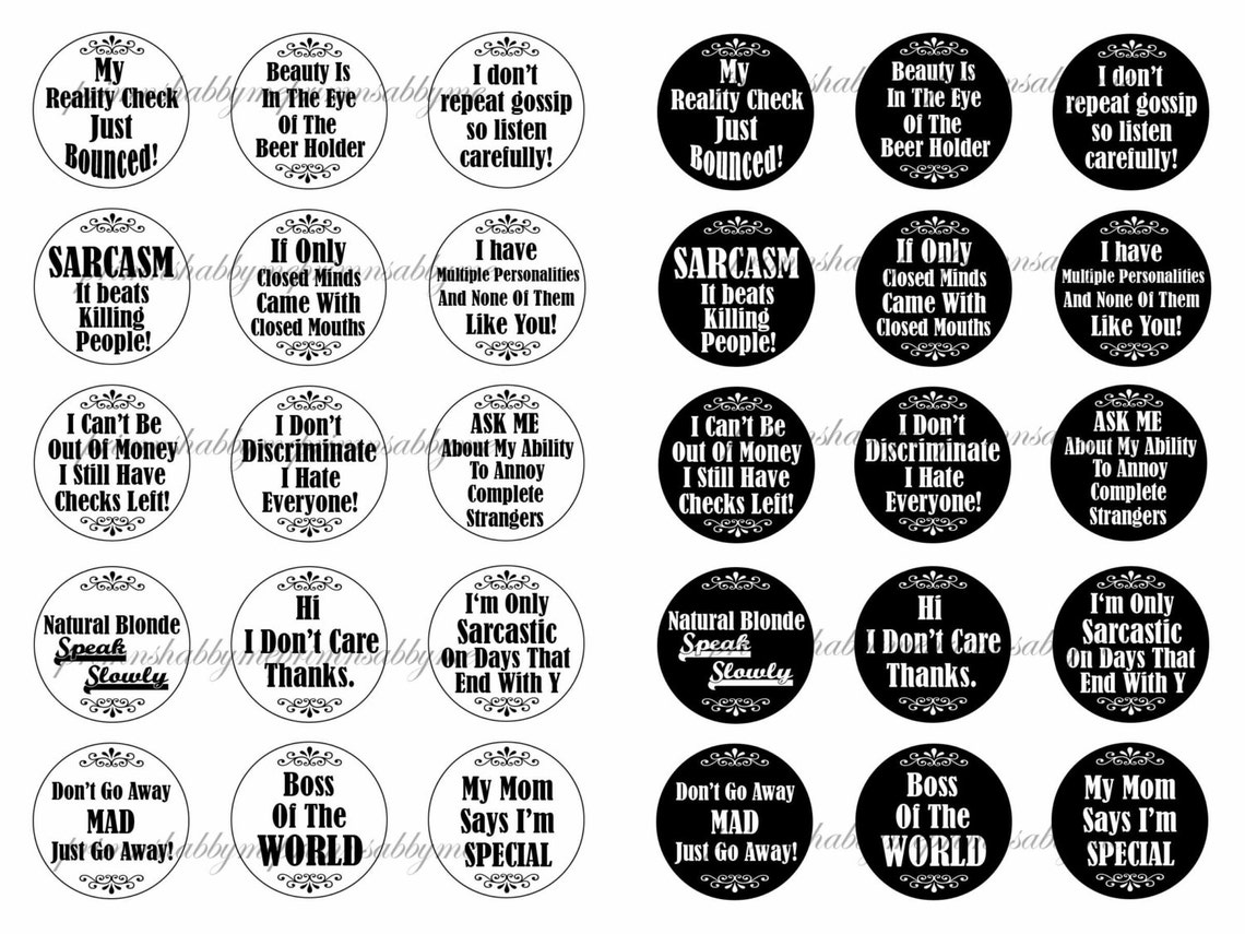 2 Funny Sayings Bottle Cap Images Digital Collage Sheets 1 Etsy