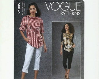 Vogue Tops and Pants Sewing Pattern V1805 by Sandra Betzina, Bust Sizes 32 to 55 inches, Dated 2021, Factory Folded