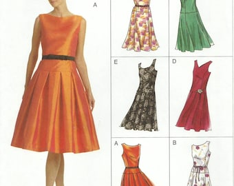 Misses Flared Unlined Dress Easy Sewing Pattern, Vogue V8020, Sizes 12-16